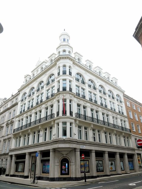 The ornate white facade of Christie's auction house building in London