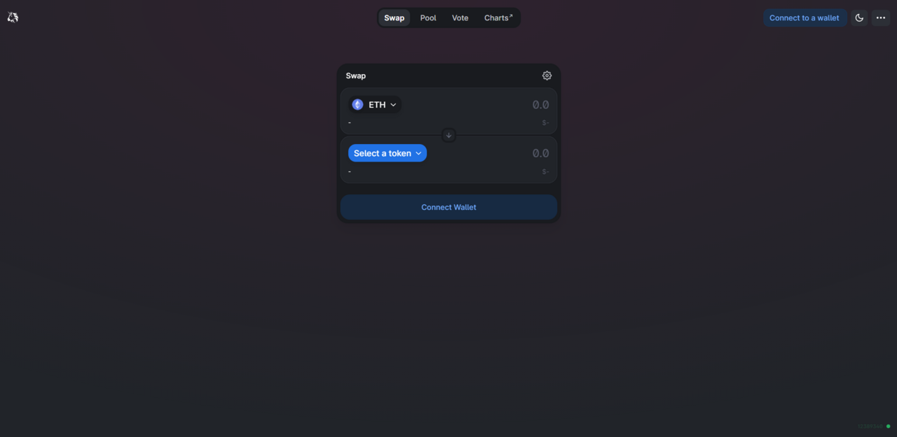 A screenshot of a decentralized token swap interface showing an ETH exchange