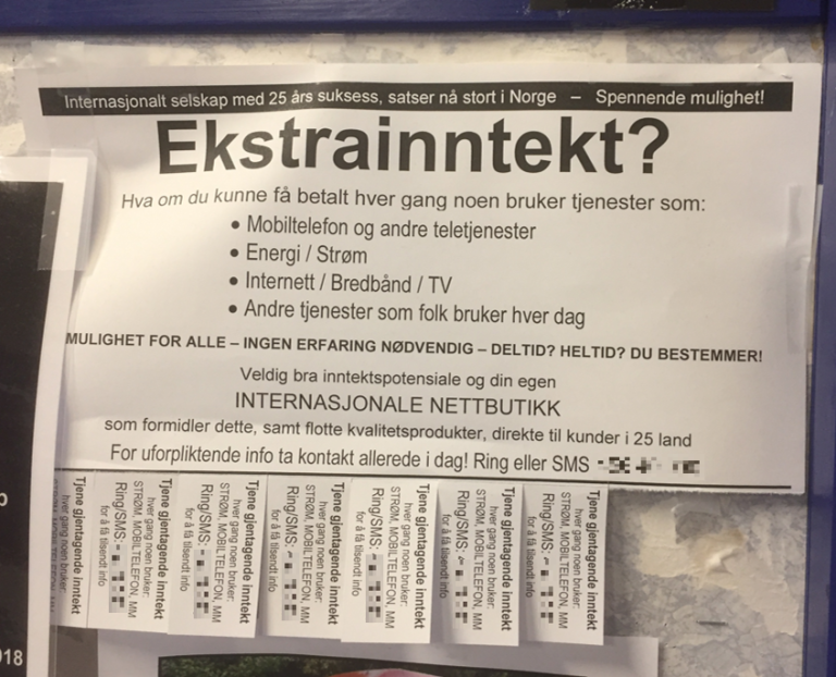 A real-world flyer advertising extra income opportunities with tear-off contact tabs