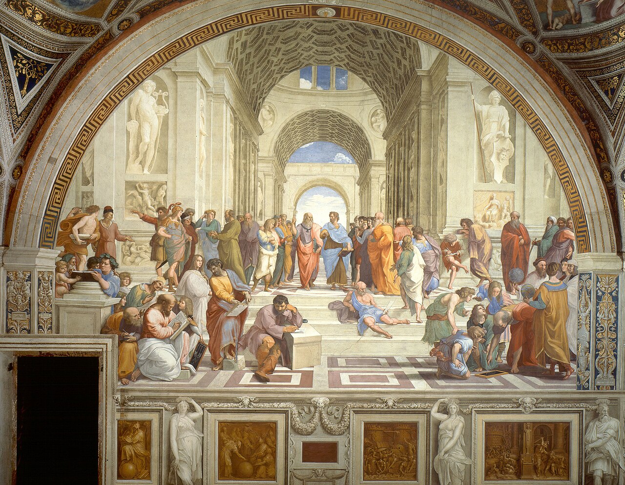 Raphael's fresco The School of Athens depicting ancient Greek philosophers gathered in conversation